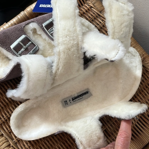 Free People x Birkenstock Arizona Shearling Suede Leather Sandals Sz 7 NWT - Picture 12 of 15